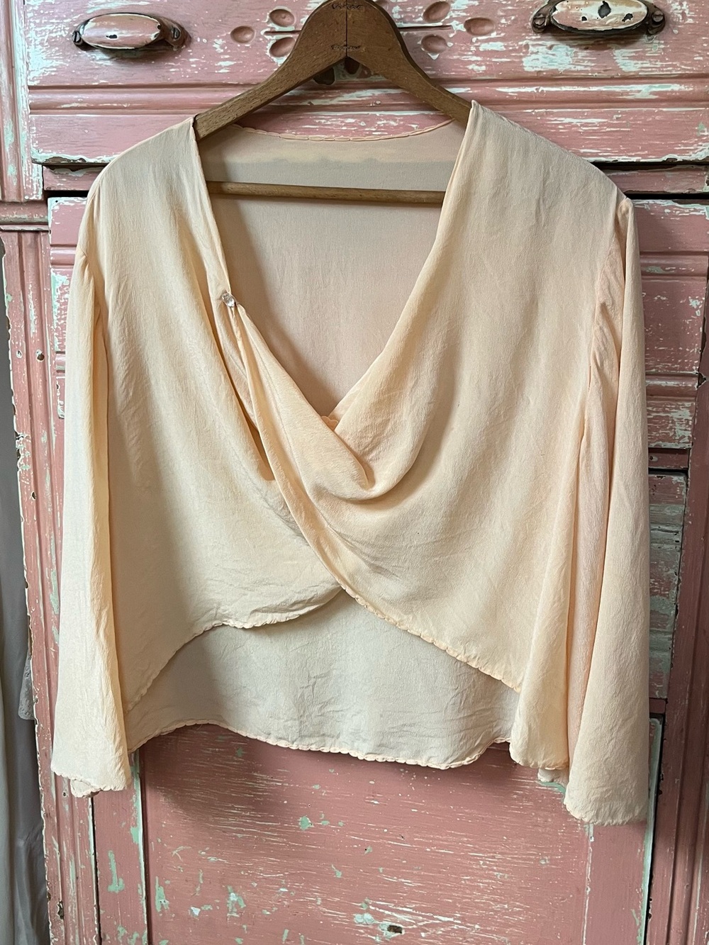 Vintage 30s 40s Art Deco Rayon Scallop Lingerie Swing Blouse Bed Coat Top S/M